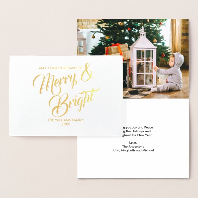 Merry and Bright Christmas Holiday Gold Foil Card (Display)