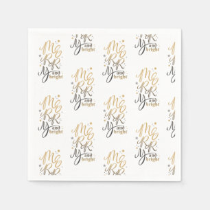 Merry and Bright Christmas Holiday Gold Script Napkin