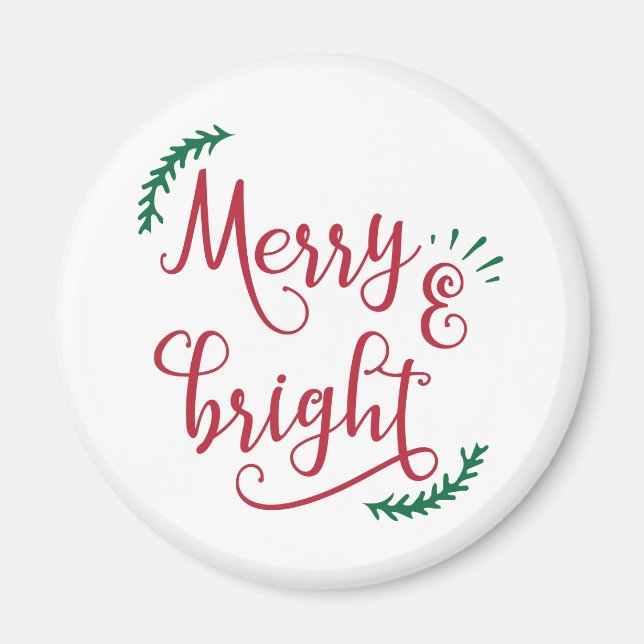merry and bright Christmas Holiday Magnet (Front)