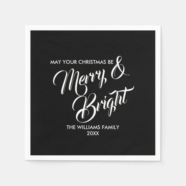 Merry and Bright Christmas Holiday Paper Napkin (Front)