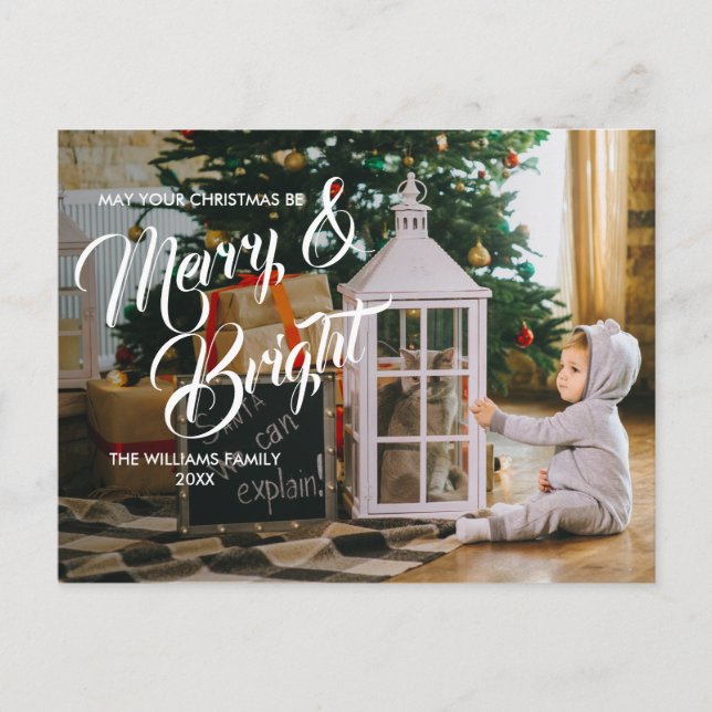 Merry and Bright Christmas Holiday Photo Postcard (Front)