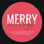 Merry and bright Christmas holiday red Classic Round Sticker<br><div class="desc">Merry and bright Christmas holiday red classic round sticker</div>