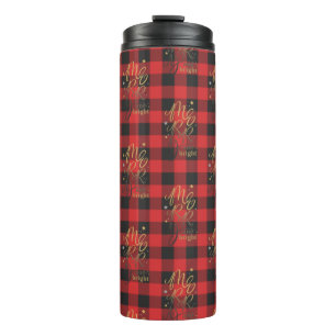 Merry and Bright Christmas Holiday Rustic Plaid Thermal Tumbler