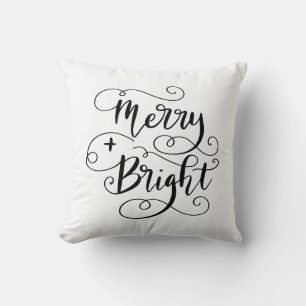Merry And Bright Christmas Holiday Script Cushion