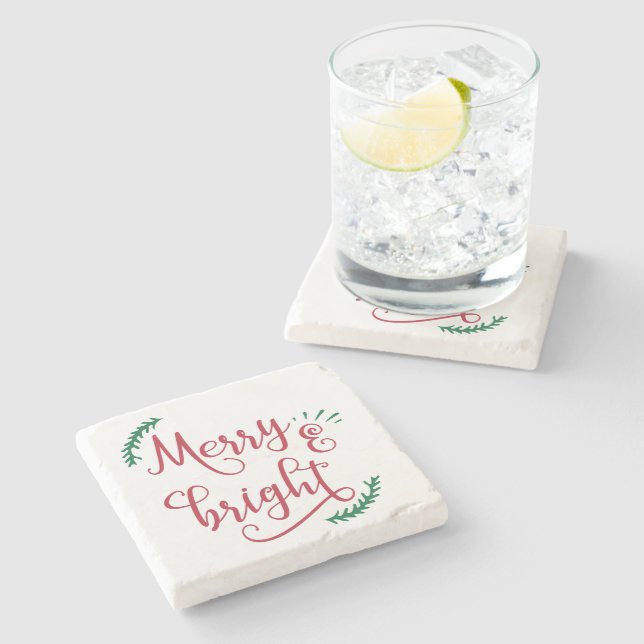 merry and bright Christmas Holiday Stone Coaster (Side)