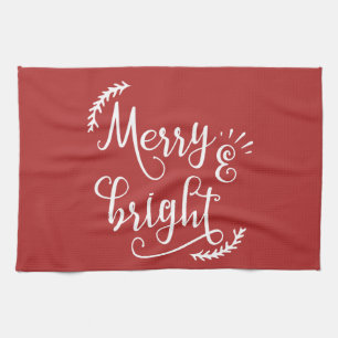 merry and bright Christmas Holiday Tea Towel