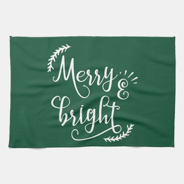 merry and bright Christmas Holiday Tea Towel (Horizontal)
