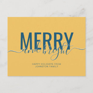 Merry and bright Christmas holiday yellow Postcard