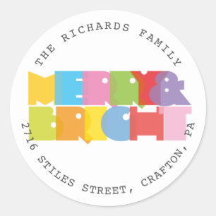 Merry And Bright Christmas Holidays Return Address Classic Round Sticker
