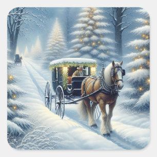 Merry and Bright Christmas Horse Square Sticker