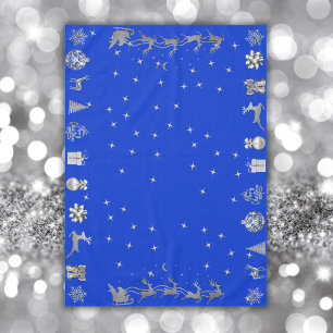 Merry and Bright Christmas in Silver and Blue   Tablecloth