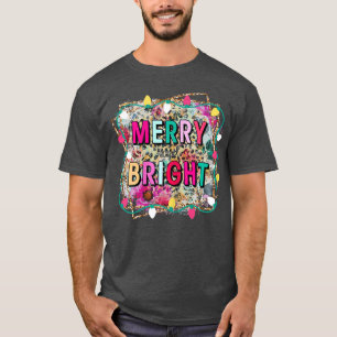 Merry And Bright Christmas Leopard Print Christmas T-Shirt