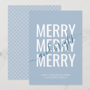 Merry and bright Christmas light blue chequered Holiday Card