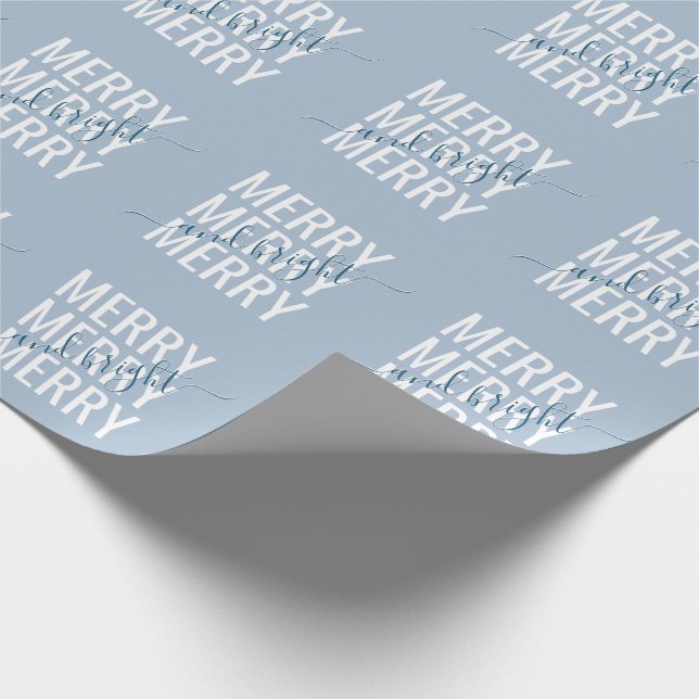 Merry and bright Christmas light blue chequered Wrapping Paper (Corner)