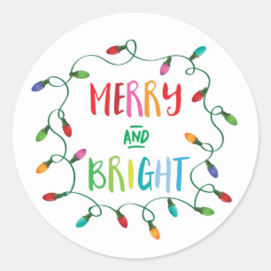 Merry and Bright Christmas Lights Classic Round Sticker