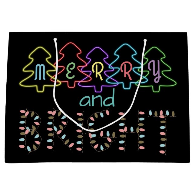Merry and Bright Christmas Lights Large Gift Bag (Front)