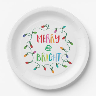 Merry and Bright Christmas Lights Paper Plate