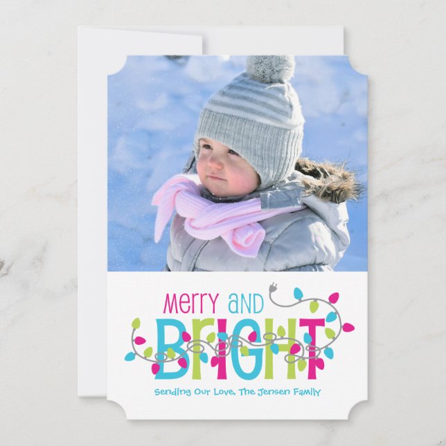 Merry and Bright Christmas Lights Photo Card (Front)