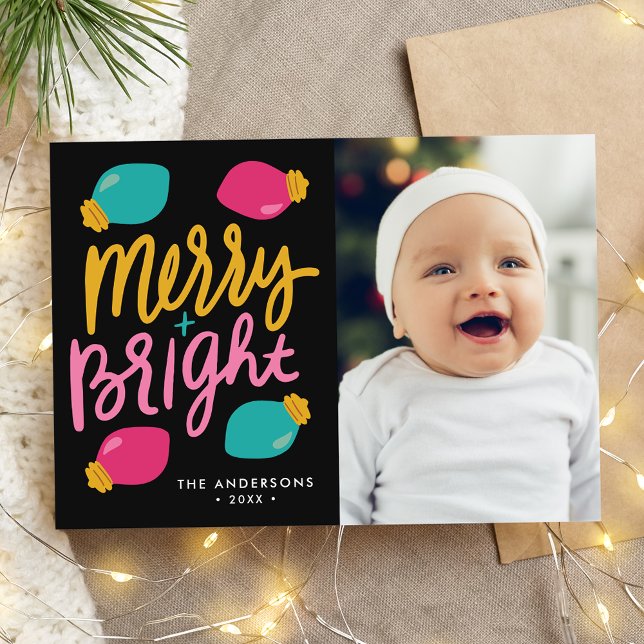 Merry and Bright Christmas Lights Photo Holiday Card (Creator Uploaded)