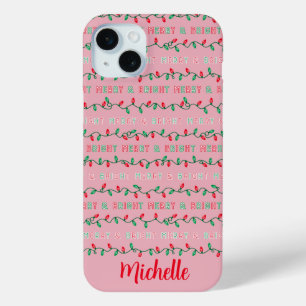 Merry and Bright Christmas Lights Pink iPhone 15 Mini Case