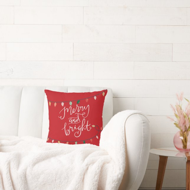 Merry and Bright Christmas Lights | Red Cushion (Couch)