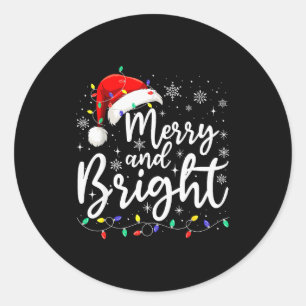 Merry And Bright Christmas Lights Santa Men Women  Classic Round Sticker