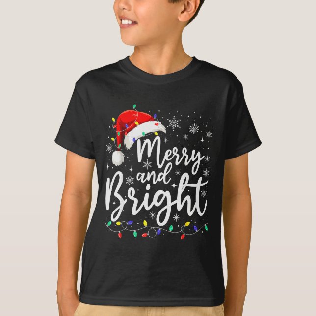 Merry And Bright Christmas Lights Santa Men Women  T-Shirt (Front)