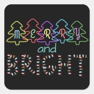 Merry and Bright Christmas Lights Square Sticker