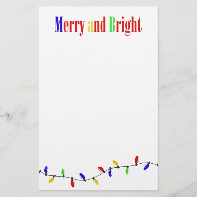 Merry and Bright Christmas Lights Stationery (Front)