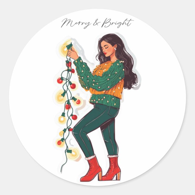 Merry and Bright Christmas Lights Sticker (Front)