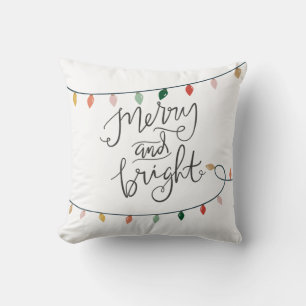 Merry and Bright Christmas Lights   White Cushion