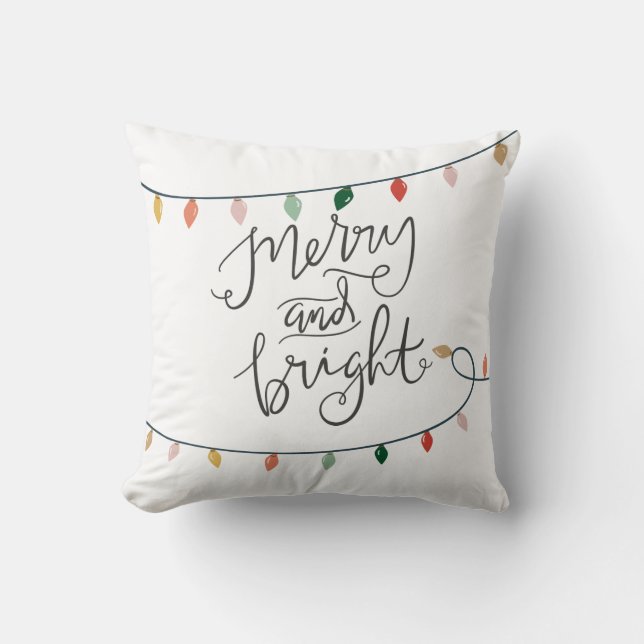 Merry and Bright Christmas Lights | White Cushion (Front)