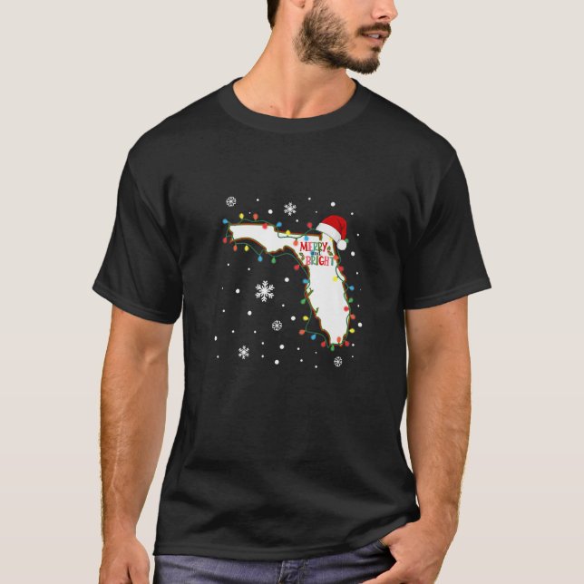 Merry And Bright Christmas Lights Xmas Florida Sta T-Shirt (Front)