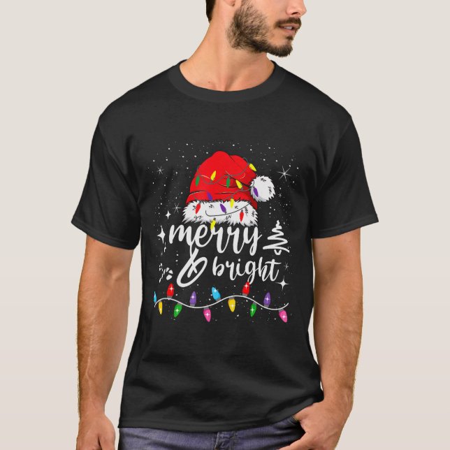 Merry And Bright Christmas Lights Xmas For Men Wom T-Shirt (Front)