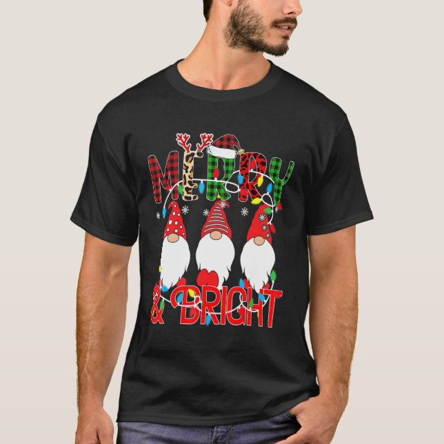 Merry and Bright Christmas Lights Xmas Holiday Gno T-Shirt (Front)
