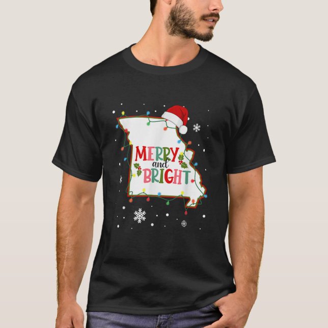 Merry And Bright Christmas Lights Xmas Missouri St T-Shirt (Front)