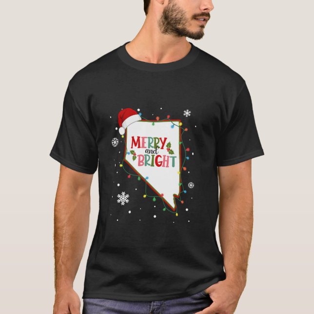 Merry And Bright Christmas Lights Xmas Nevada Stat T-Shirt (Front)