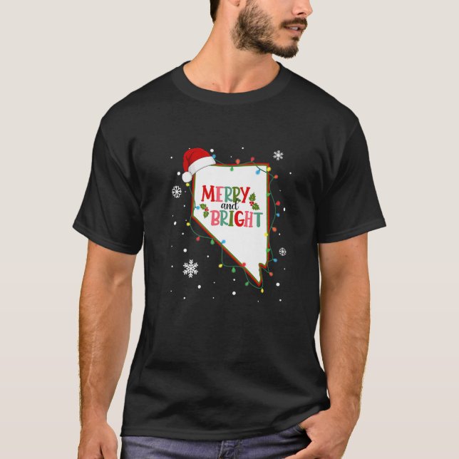 Merry And Bright Christmas Lights Xmas Nevada Stat T-Shirt (Front)