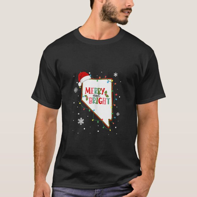 Merry And Bright Christmas Lights Xmas Nevada Stat T-Shirt (Front)