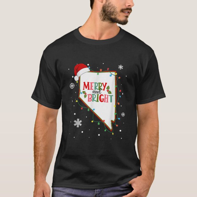 Merry And Bright Christmas Lights Xmas Nevada Stat T-Shirt (Front)