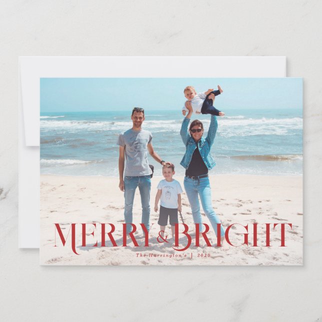 Merry and Bright Christmas Minimal Photo Card (Front)