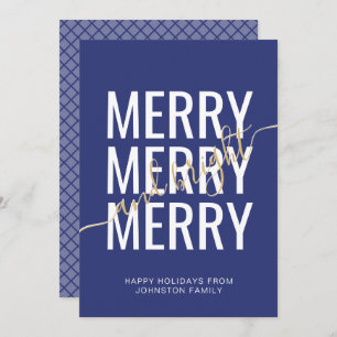 Merry and bright Christmas navy blue chequered Holiday Card
