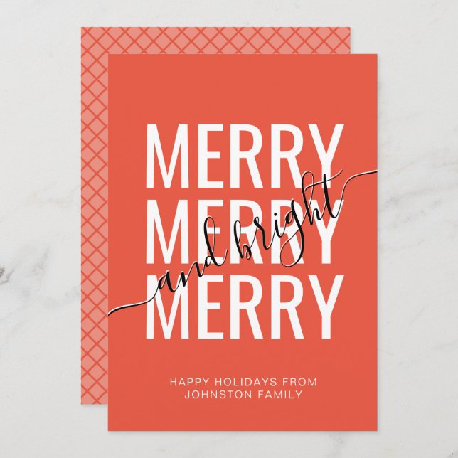 Merry and bright Christmas orange chequered holida Holiday Card (Front/Back)