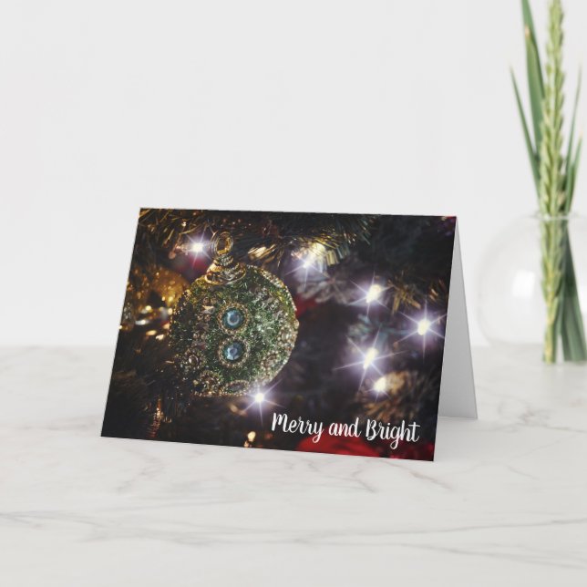 Merry and Bright Christmas Ornament Holiday Card (Front)