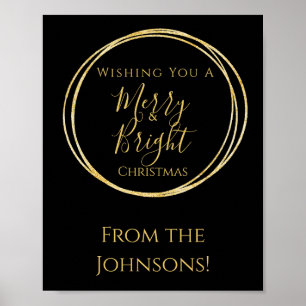Merry and Bright Christmas Party Black Gold Poster