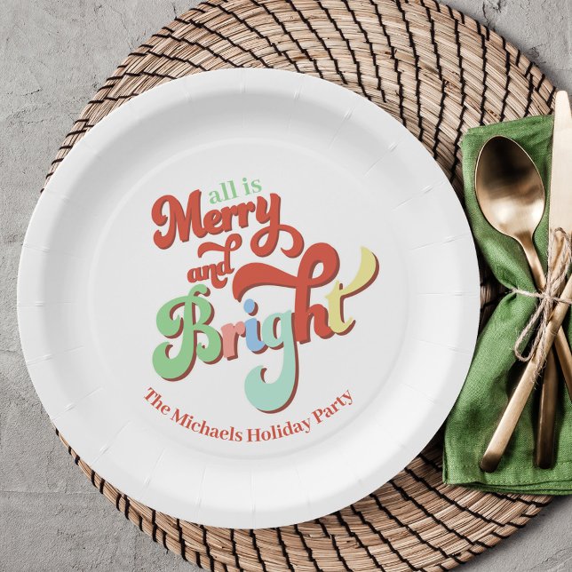 Merry and Bright Christmas Party Custom Paper Plate (Merry and Bright Christmas custom Paper plates. )
