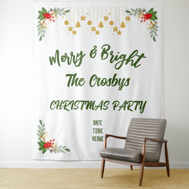 Merry And Bright Christmas Party Custom Script Tapestry (In Situ)