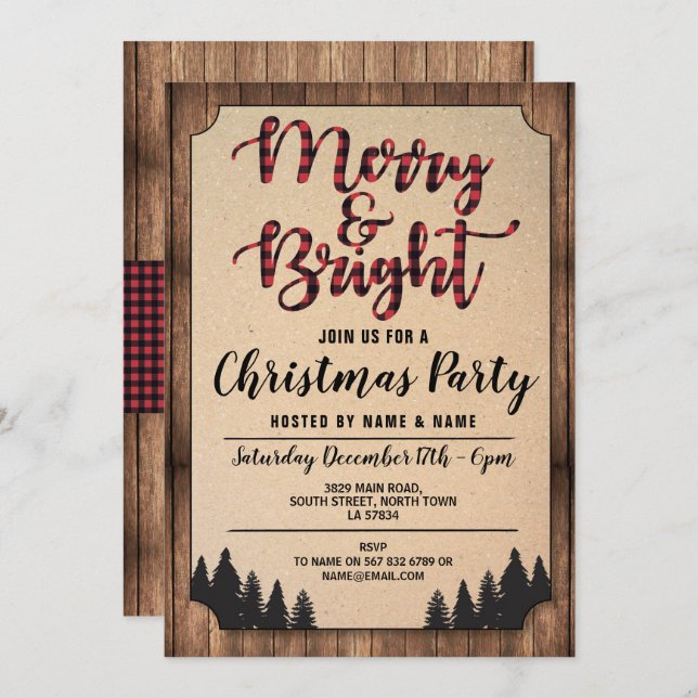 Merry and Bright Christmas Party Holidays Red Invitation (Front/Back)