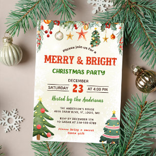 Merry and Bright Christmas Party Invitation 