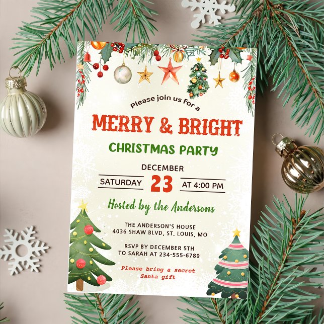 Merry and Bright Christmas Party Invitation  (Creator Uploaded)